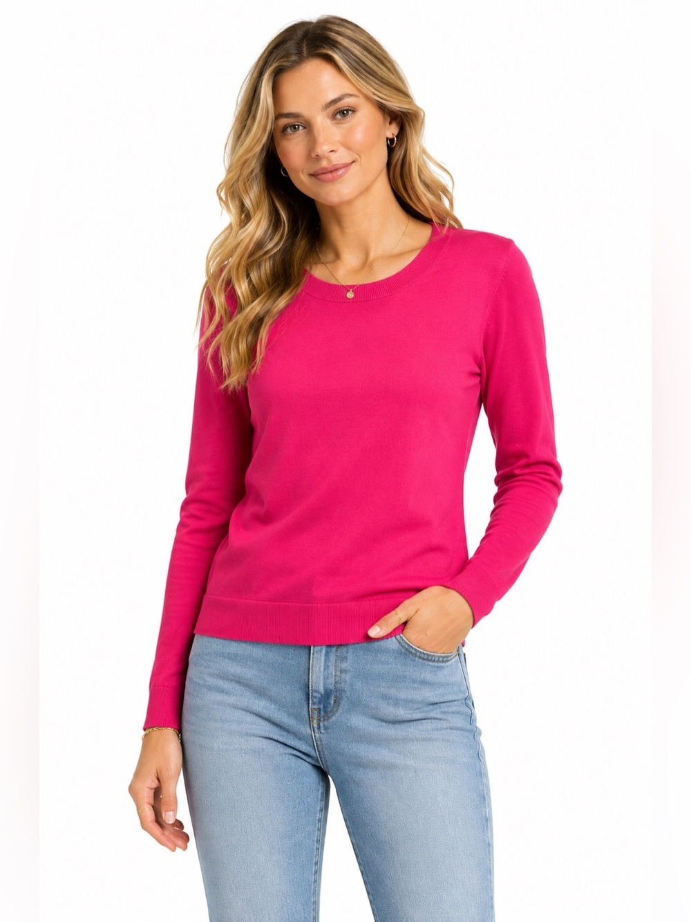 J.Crew Hot Pink 100% Cotton Crewneck Pullover Sweater Women's Size XS
